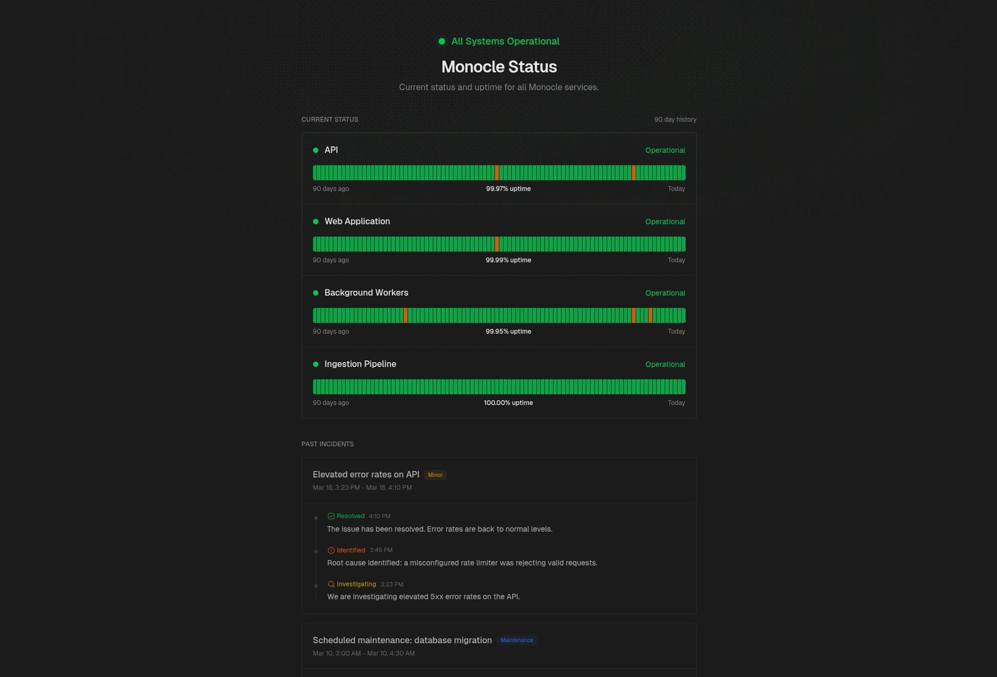 Monocle public status page